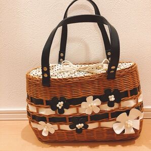 立体お花のカゴバッグ ( 黒 )