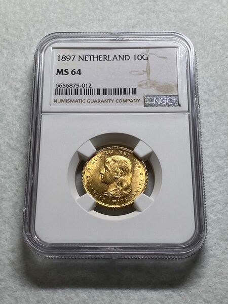 1897年 オランダ 10ギルダー金貨 ウィルヘルミナ女王 幼少期 MS64 NGC !