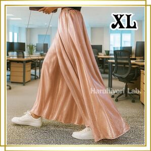 ♪新品♪【光沢が美しい使えるスカーチョ!】ワイドパンツ サテン 体型カバー XL パンツ ウエストゴム 大きいサイズ