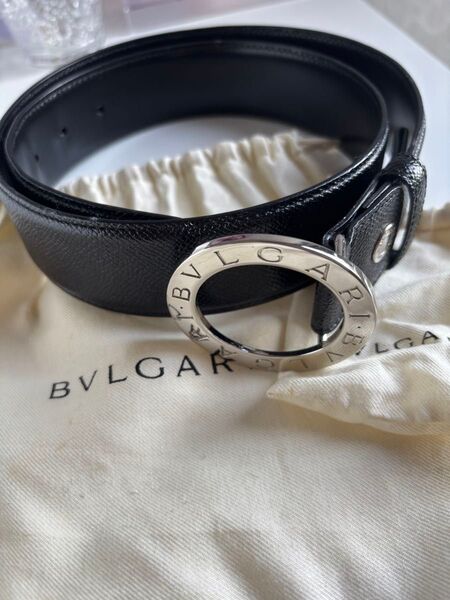 BVLGARI ブルガリ サークルロゴ ベルト シルバー ブラック 黒 レザー メンズ