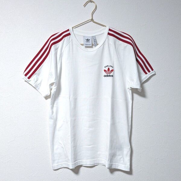 adidas Originals 3ストライプ刺繍ロゴ半袖Tシャツ M白×赤/アディダスオリジナルストレフォイル t-shirt