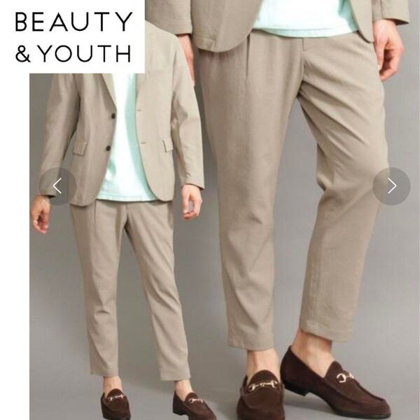 BEAUTY&YOUTH TORAY DRAPE ストレッチ テーパードイージーパンツLベージュ ビューティーアンドユース東レ通勤
