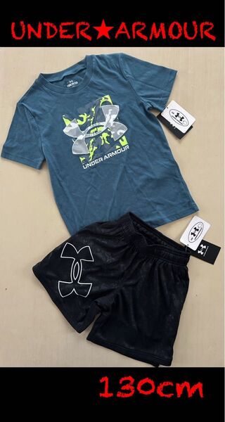 新品タグ付き 130㎝ UNDERARMOURアンダーアーマーセットアップ ブルー×ブラック