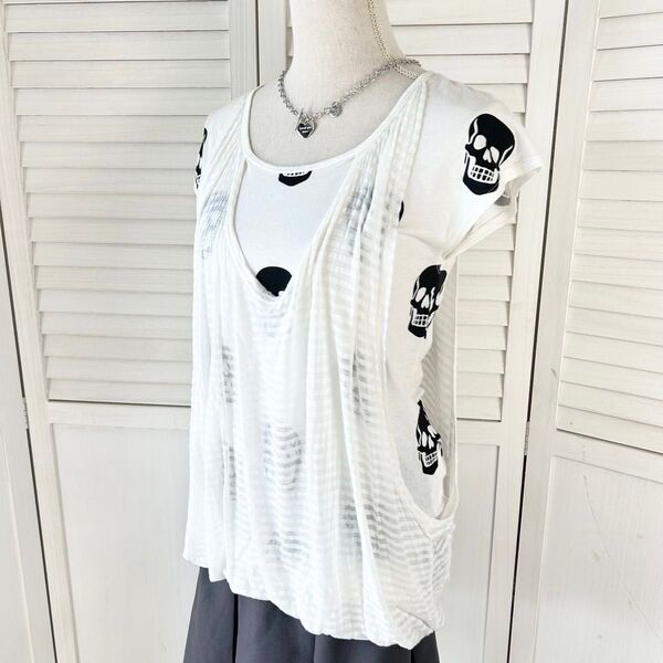 HYSTERIC GLAMOUR ヒステリックグラマー スカル柄 レイヤードカットソー ホワイトY2K