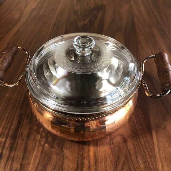 昭和レトロ 両手鍋 カレーポット21cm 強化ガラス蓋付き