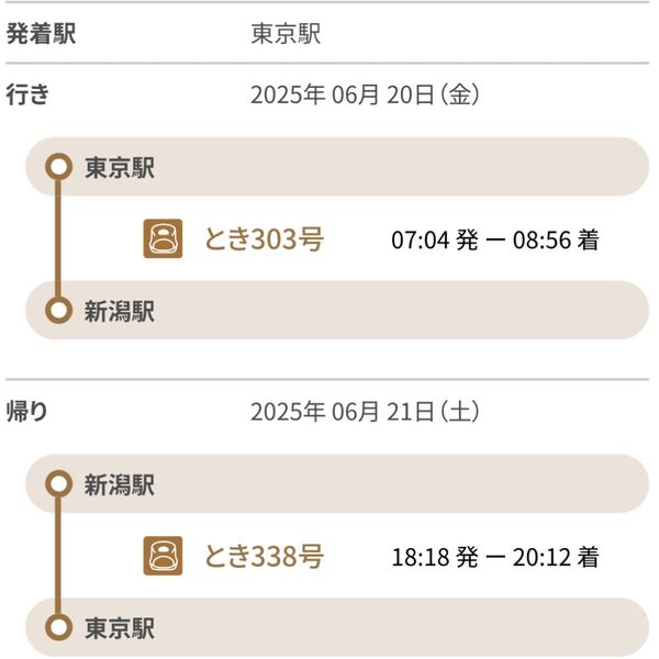 掲載新幹線指定席特急券 東京 新潟往復