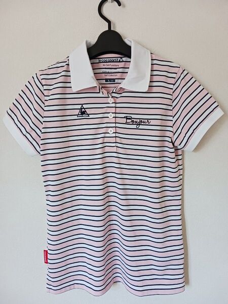 【美品】le coq ルコック 半袖 ポロシャツ ゴルフ Lサイズ★速乾 ボーダー