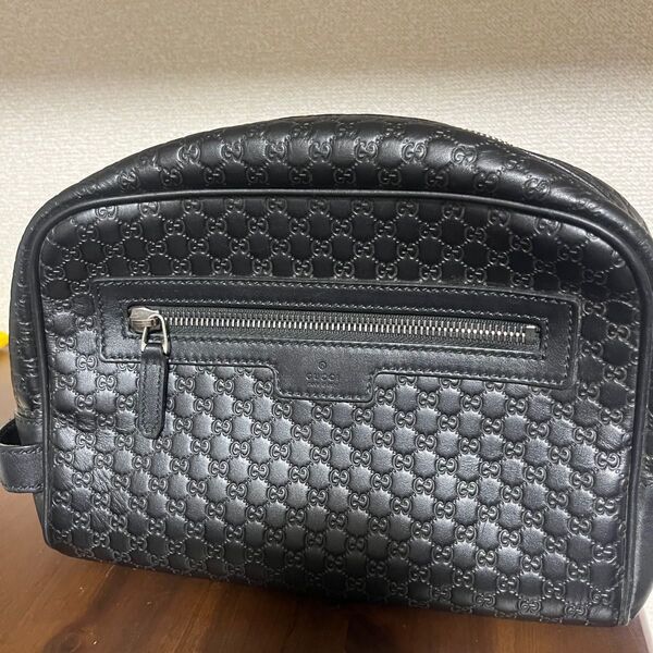 バッグ】GUCCI グッチ マイクログッチシマ セカンドバッグ クラッチバッグ ハンドバッグ レザー ブラック 黒 アウトレット品