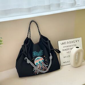 クラゲ刺繍ナイロントートバッグ エコバッグ