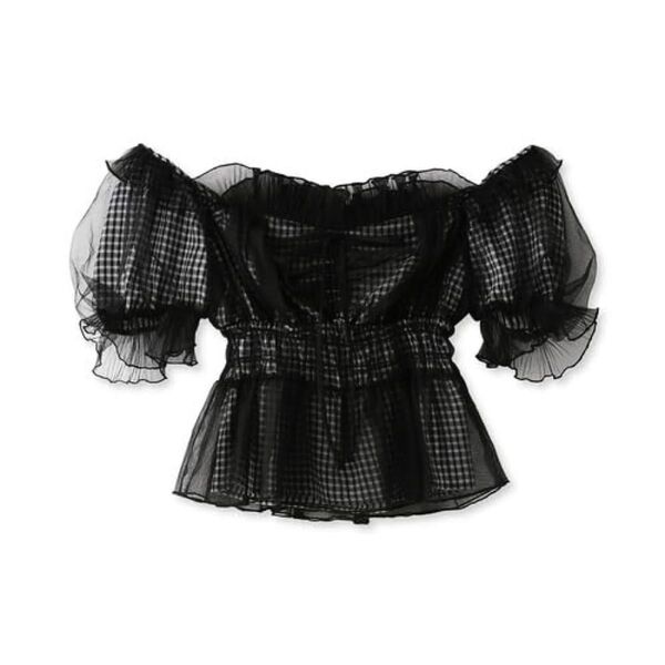 ★美品★SNIDEL スナイデル ギャザーフリルオフショルブラウス CHECK チェック SWFB241136