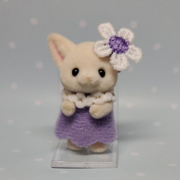 【30お花の衣装(パープル)】シルバニアファミリー ハンドメイド 衣装 服 ワンピース
