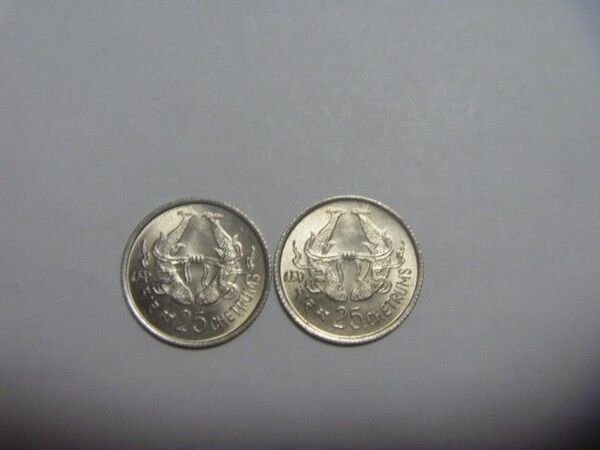 ブータン 古銭 1975年25チェトラム硬貨 2枚 魚のコイン 外国貨幣 外国銭 セット まとめ売り
