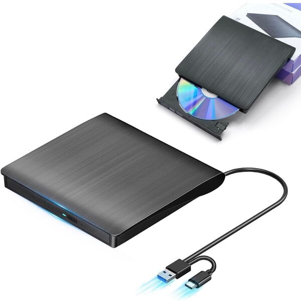 外付けDVDドライブ USB 3.0/Type-C 高速読み書き CD/DVD対応 Windows/Mac/Linux対応