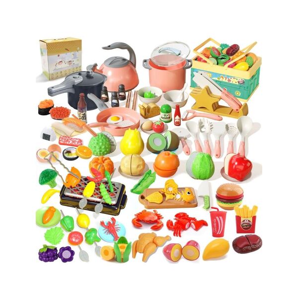 未使用】UQTOO おままごとキッチンセット 寿司・野菜・果物・海鮮・調理器具 大量セット 知育玩具 ごっこ遊び 男女兼用