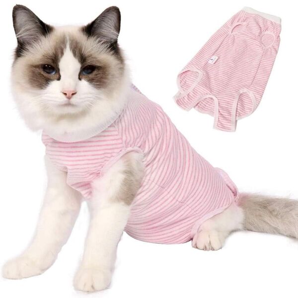 【未使用】猫用 術後服 ピンク Lサイズ 介護服 傷舐め防止 避妊・去勢後 ケアウェア 小型犬兼用