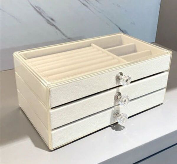 再入荷!ジュエリーケース アクセサリーケース アクセサリーボックス 白 ホワイト 3段 アクセサリー 収納 大容量