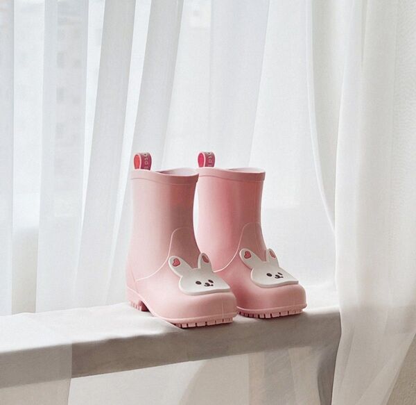 19cm レインブーツ 長靴 キッズ 子供 うさぎ 梅雨 雨具 ピンク 韓国 レインシューズ 雨対策 登園 通学 ウサギ