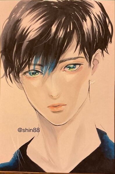 手描きオリジナルイラスト 創作黒髪イケメン男子