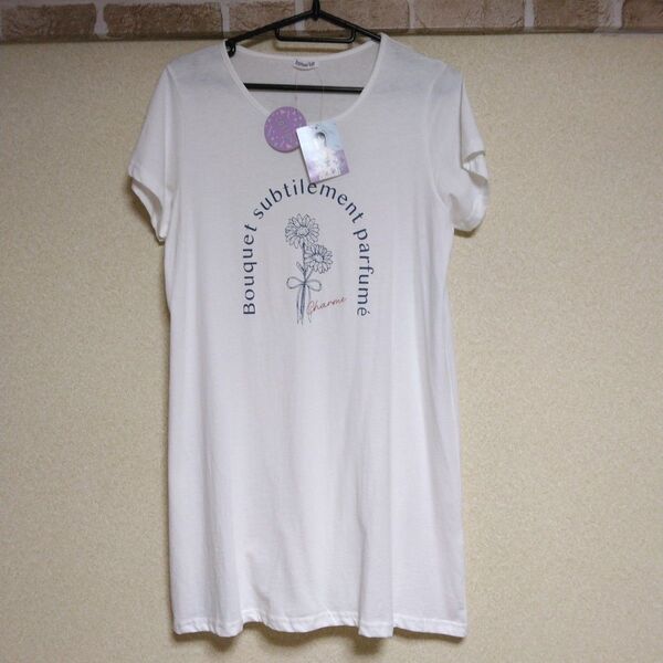 *新品未使用*お花可愛い ロンT M~Lサイズ オフホワイト チュニック Tシャツ