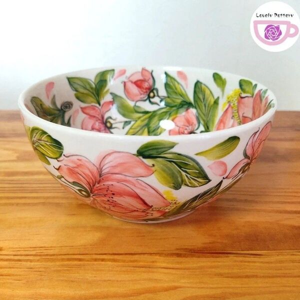 新品 ポーリッシュポタリー 直径16cmボウル 大ボウル ピンクの芍薬模様 ポーランド食器 ツェラミカミレナ社 限定模様 陶器製