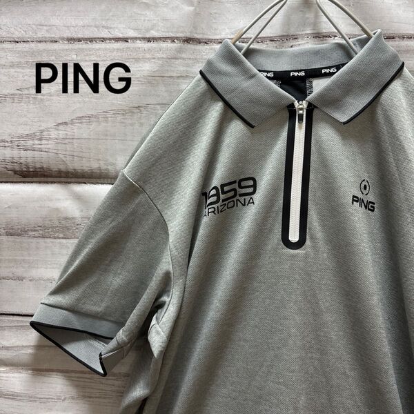 PING ハーフジップシャツ ポロシャツゴルフ ロゴ メッシュ グレー L