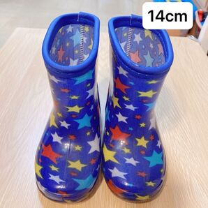 レインブーツ【14cm】 ブルー カラフル スター 星柄//長靴 レインシューズ ベビー キッズ 子供 雨具