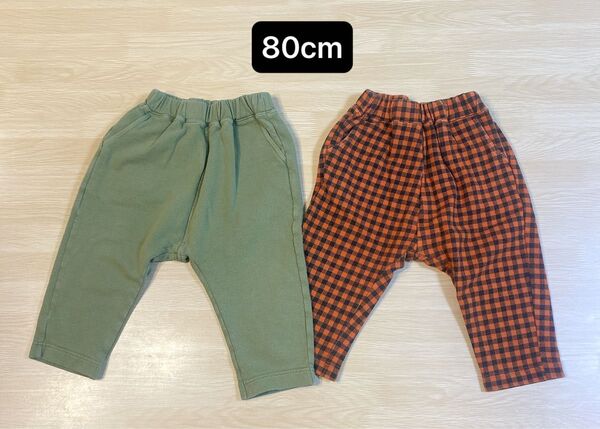 【GU】サマナルパンツ 80cm/2枚セット★ジーユー ロングパンツ 七分丈 チェック 長ズボン ズボン《子供服 ベビー服》