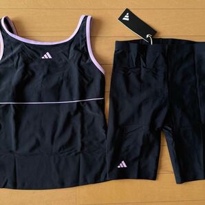新品未使用 150 adidasアディダス 丈夫で快適!! セパレート スクール水着 タンキニ ブラック 黒 ガールズ ジュニア
