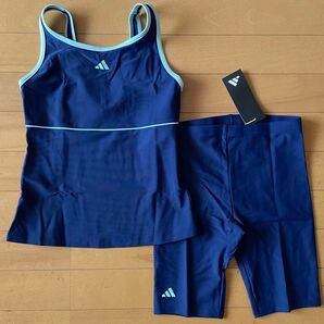 新品未使用 160 adidasアディダス 丈夫で快適!! セパレート スクール水着 タンキニ ネイビー 紺 ガールズ ジュニア