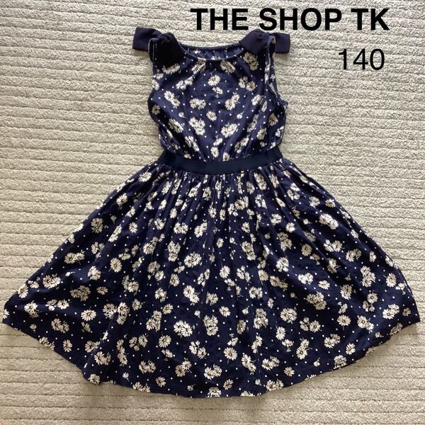 THE SHOP TK ワールド 子供服 女の子 ワンピース 花柄 140 ネイビー ノースリーブ 左右ポケット付き