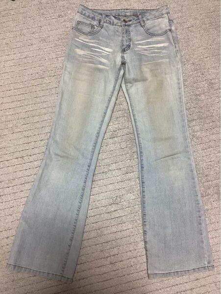 デニムパンツ ジーンズ ブーツカット 水色 レディース ラメ