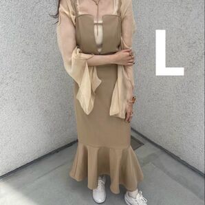 【美品】JUNOAH ベージュ マーメイドキャミワンピース キャミワンピ L サロペットスカート ワンピース ベージュ