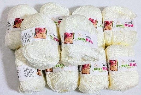 夏糸 シルク60% カシミヤ混シルク毛糸 ウール アイボリー 10玉レース糸コットササマーヤーン