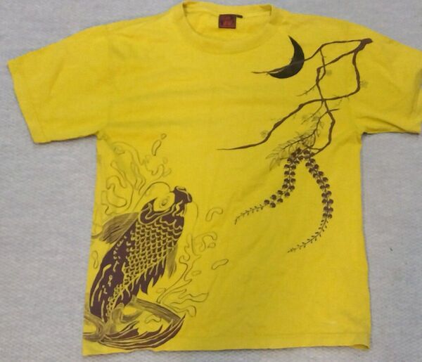 廃盤☆泥棒日記 和柄Tシャツ 月下枝垂れ藤 跳鯉柄 size大
