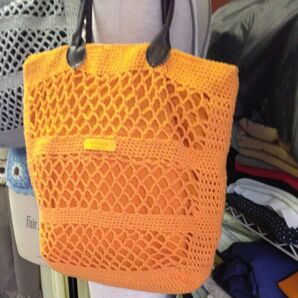 ハンドメイド かぎ針編み トートバッグ オレンジ