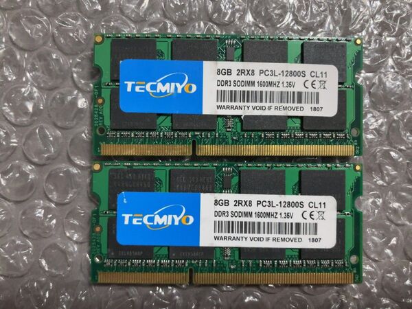 DDR3 PC3L-12800 8GBx2枚 16GB DDR3L-1600 ノートパソコンメモリ【TEXMIYO】