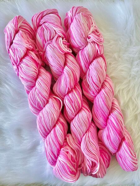 ソックヤーン 3カセ 約150g 手染め 糸 毛糸 コットン 綿100 紫ピンク 編み物