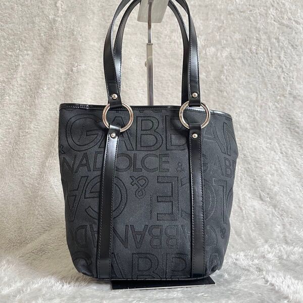 【中古・極美品】DOLCE&GABBANA ドルチェ&ガッバーナ ハンドバッグ トートバッグ 刺繍 キャンバス×レザー 黒