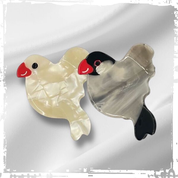 文鳥 ヘアクリップ バンスクリップ 髪留め 髪飾り 大きめ プレゼント 2個組 うちの子アクセサリー