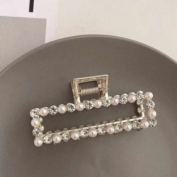 ヘア バンス クリップ パール風 ラインストーン ゴールド 上品 髪留め 髪飾り ヘアーアクセサリー 高見え かわいい