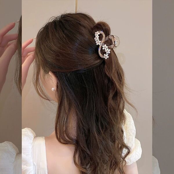 リボン 小さな花 ヘアクリップ キラキラ ヘアアクセサリー 髪留め 髪飾り 可愛い ヘアークリップ ハーフアップ 小さめ