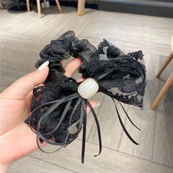 シュシュ ヘアリング レース リボン ヘアゴム キラキラ ヘアアレンジ 韓国 サテンフリル 髪留め 髪飾り ヘアアクセサリー