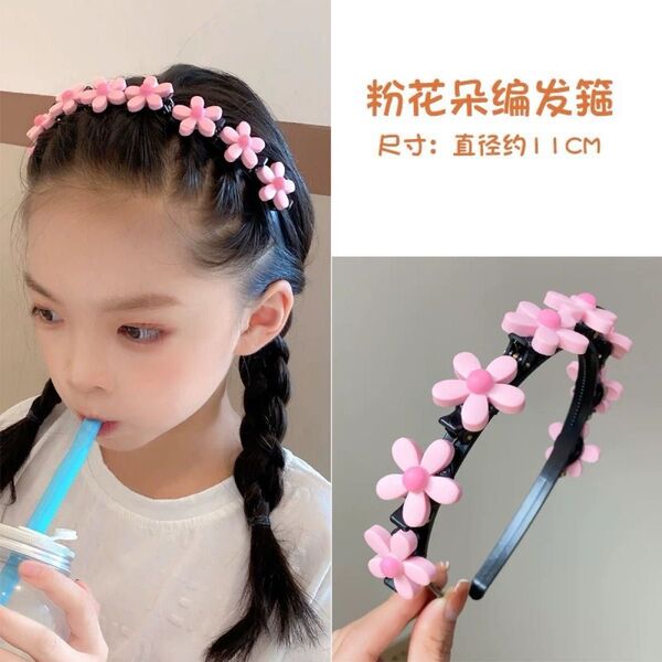 おしゃれ 編み込み カチューシャ ヘアアクセ 簡単ヘアアレンジ インポート 子供 大人 髪飾り お花 編み込み ヘアピン ピンク