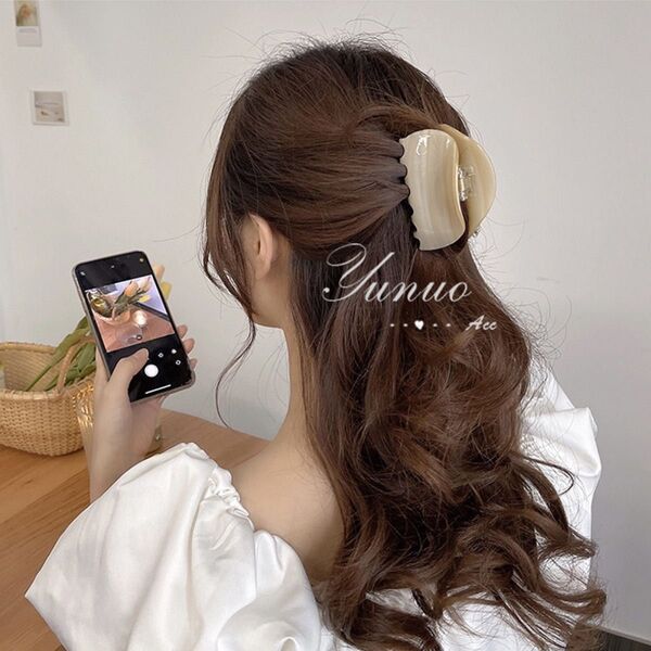 べっこう風 シンプル アセテート バンスクリップ ヘアクリップ ヘアアクセサリー アイボリー