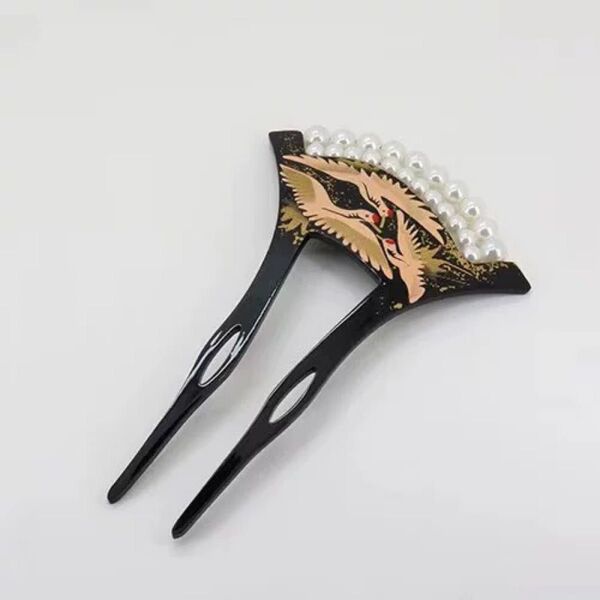 樹脂 鼈甲黒甲風 バチ かんざし 簪 パール 和装 髪飾り 小物 着物 振袖 黒 七五三 ウェディング バチ パール かんざし