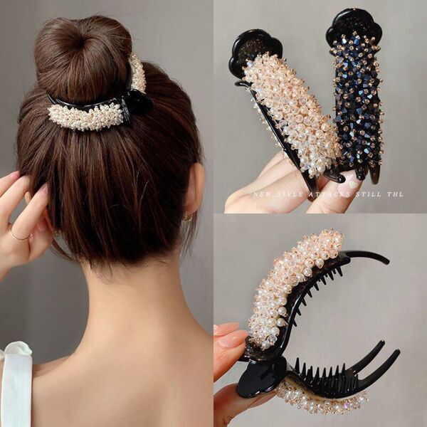 ビーズヘアピン バンスクリップ プレートヘアツール クリップ 結婚式 浴衣 ヘアアクセサリー 髪飾り お団子 シニヨン かんざし