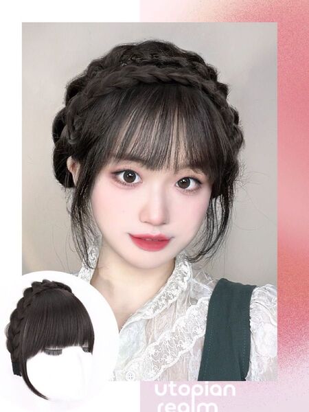 前髪 三つ編み カチューシャ ポイントウィッグ 部分ウイッグ 前髪ウィッグ ポイントウィッグ かつら前髪ヘッドバンド