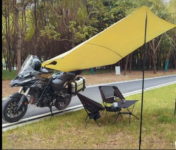 @未使用@ サイドタープ ベージュ色 オーニング テント バイク アウトドア キャンプ カーサイド キャノピー ソロ バイクサイド