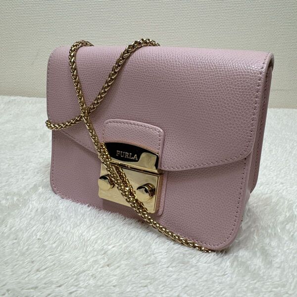 FURLA フルラ メトロポリス レザー チェーン ショルダーバッグ ピンク系 FN334 極美品