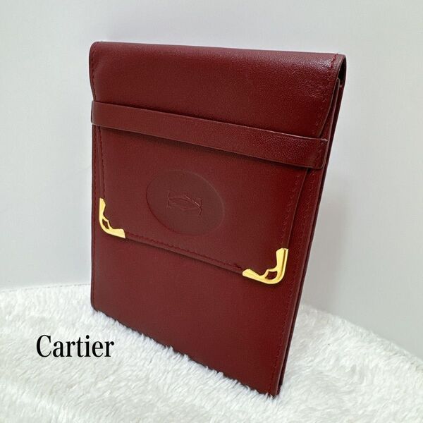 極美品 Cartier マストライン 三つ折り財布 ボルドー系 FN3796